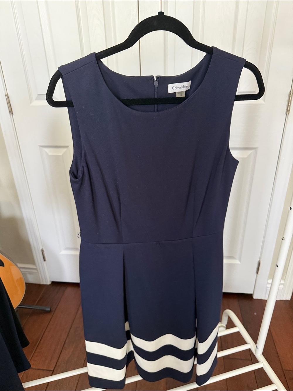 Calvin Klein Navy Dress with White Hem Stripes